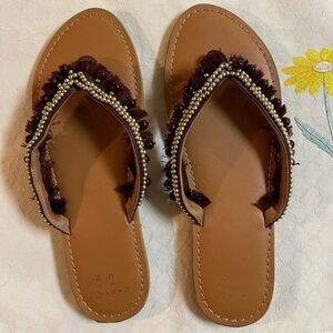 A New Day fringed & beaded sandals burgundy & gold. Size 8
